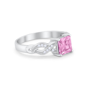 Solitaire Infinity Shank Ring Princess Cut Simulated Pink CZ 925 Sterling Silver